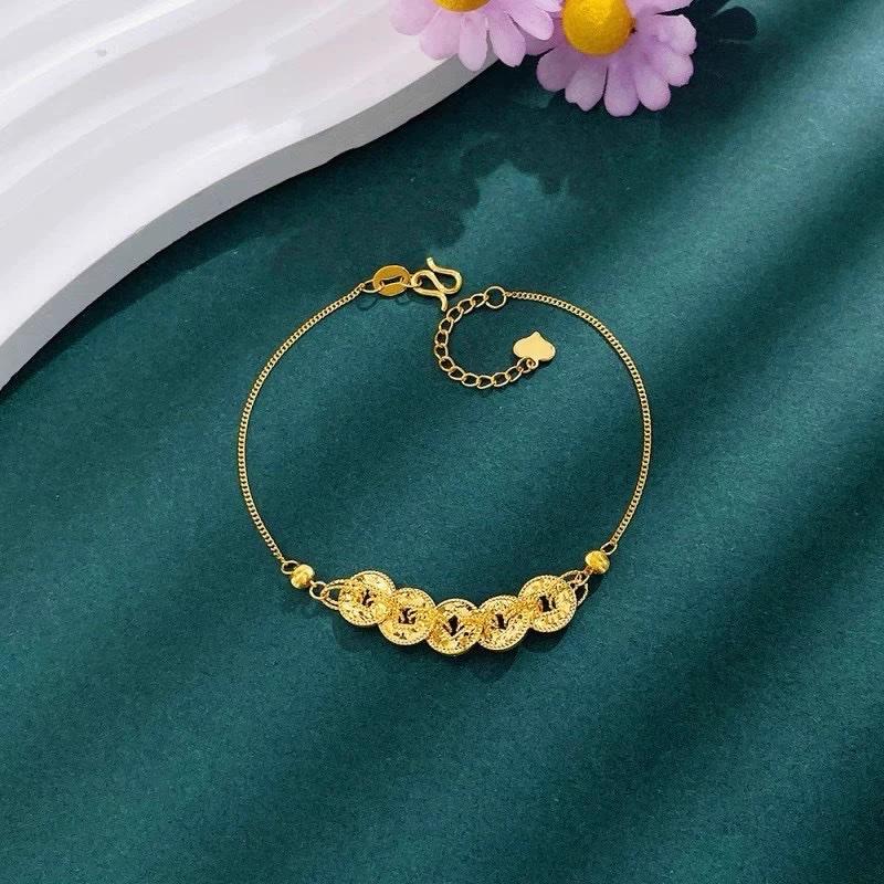 Ziyang Gold Five Emperors Coin Bracelet Lucky Money Amulet for Women - Adjustable Fashion Jewelry Gift