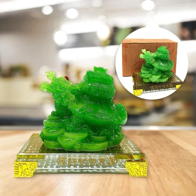 Ziyang fengshui lucky-charm jade Dragon Turtle with jade money coin Treasure Pot for home office lucky for business Ornaments Decor Gift