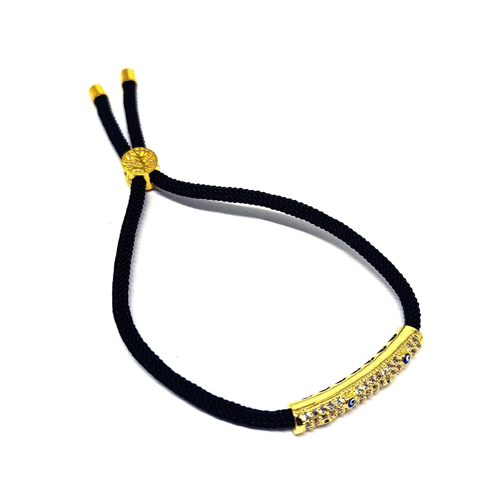 Creative Red & Black Rope Bracelet for Unisex Bohemian Blue Eye Lucky Charm Bracelet with Gold Accents