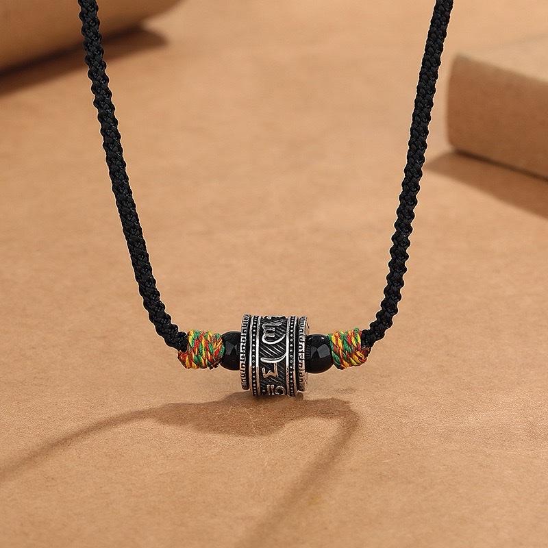 Ziyang Retro Six-Character Mantra Necklace For Women and Men Fashion Jewelry Black Cord Adjustable Length