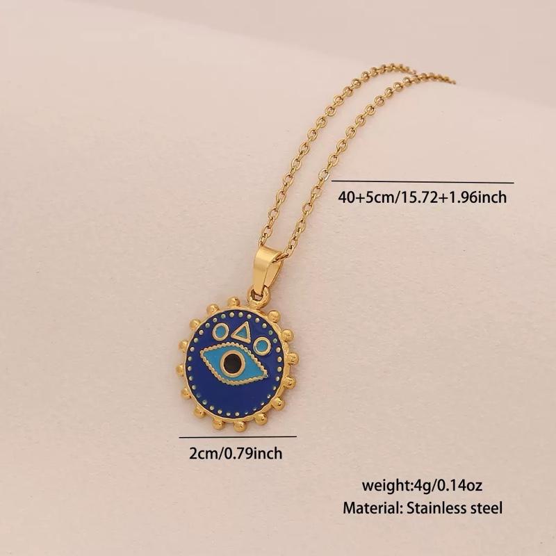 Lucky Charm Blue Eye Pendant Necklace Personalized Geometric Stainless Steel Choker Necklace in Various Colors